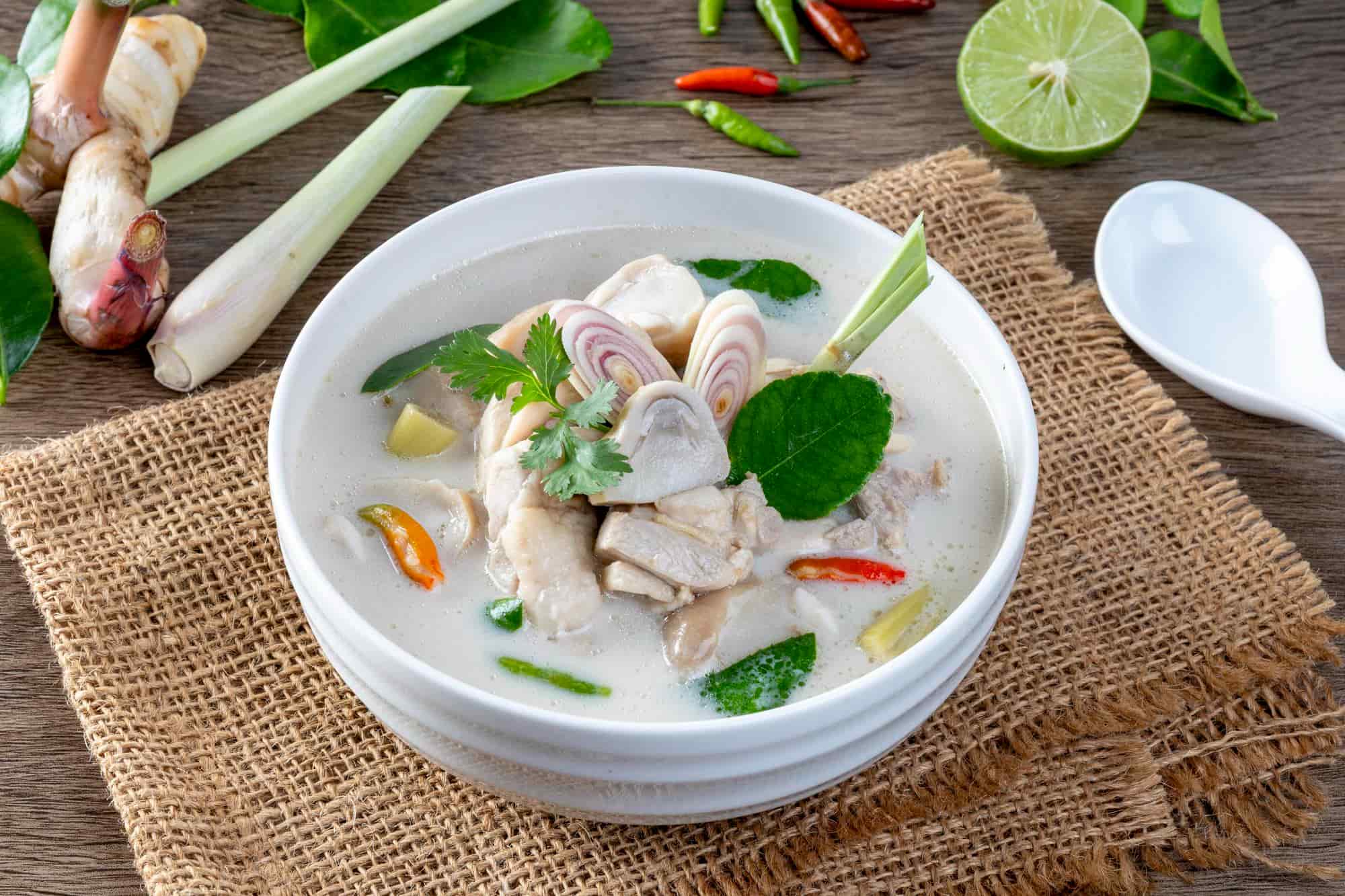Tom Kha Gai (ต้มข่าไก่) - Authentic Thai coconut chicken soup at Suk Jai Thai