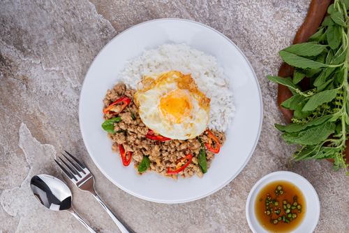 Basil Sauce & Fried Egg (ผัดกะเพราไข่ดาว) - Thai street food classic