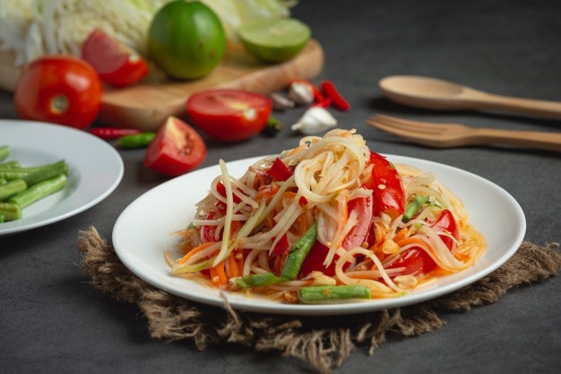Papaya Salad (ส้มตำ) - Fresh and spicy traditional Thai salad